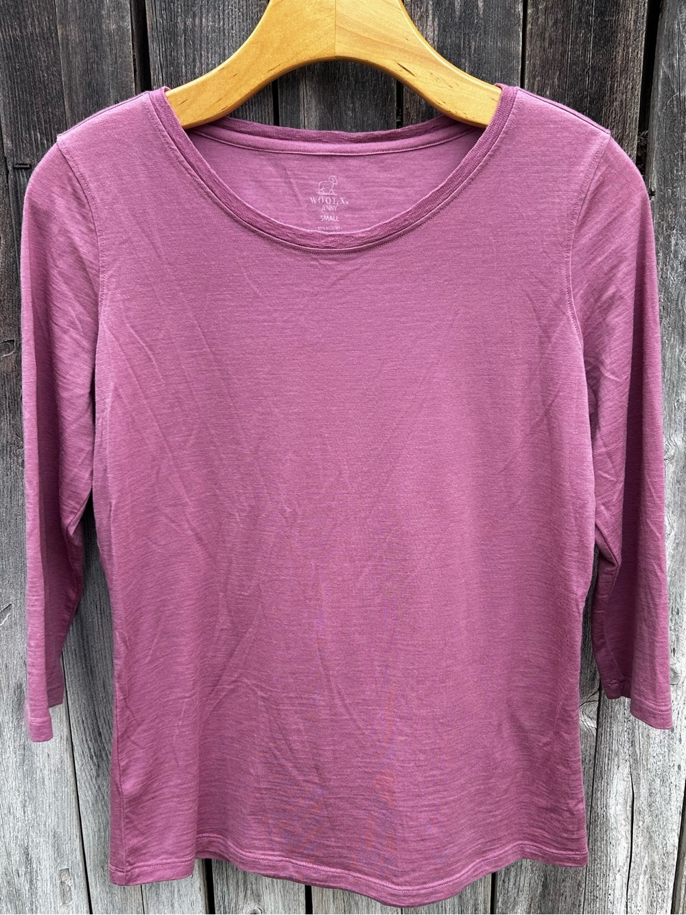 Woolx Jenny 3/4 Sleeve Crewneck Tee Shirt Merino Wool Blend Dusty Rose Pink S
